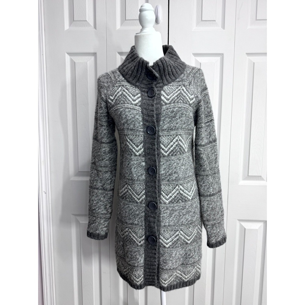Maryline Wool Cardigan Sweater Women's‎ Small Gray White Long Sleeve Winter Cozy